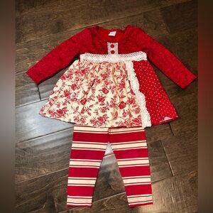 Toddler Girl Molly & Millie Red and Cream Matching Coordianted Set Size 2T